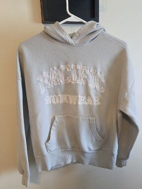 Pacific Sunwear Light Gray Hooded Sweatshirt with Embroidered Logo